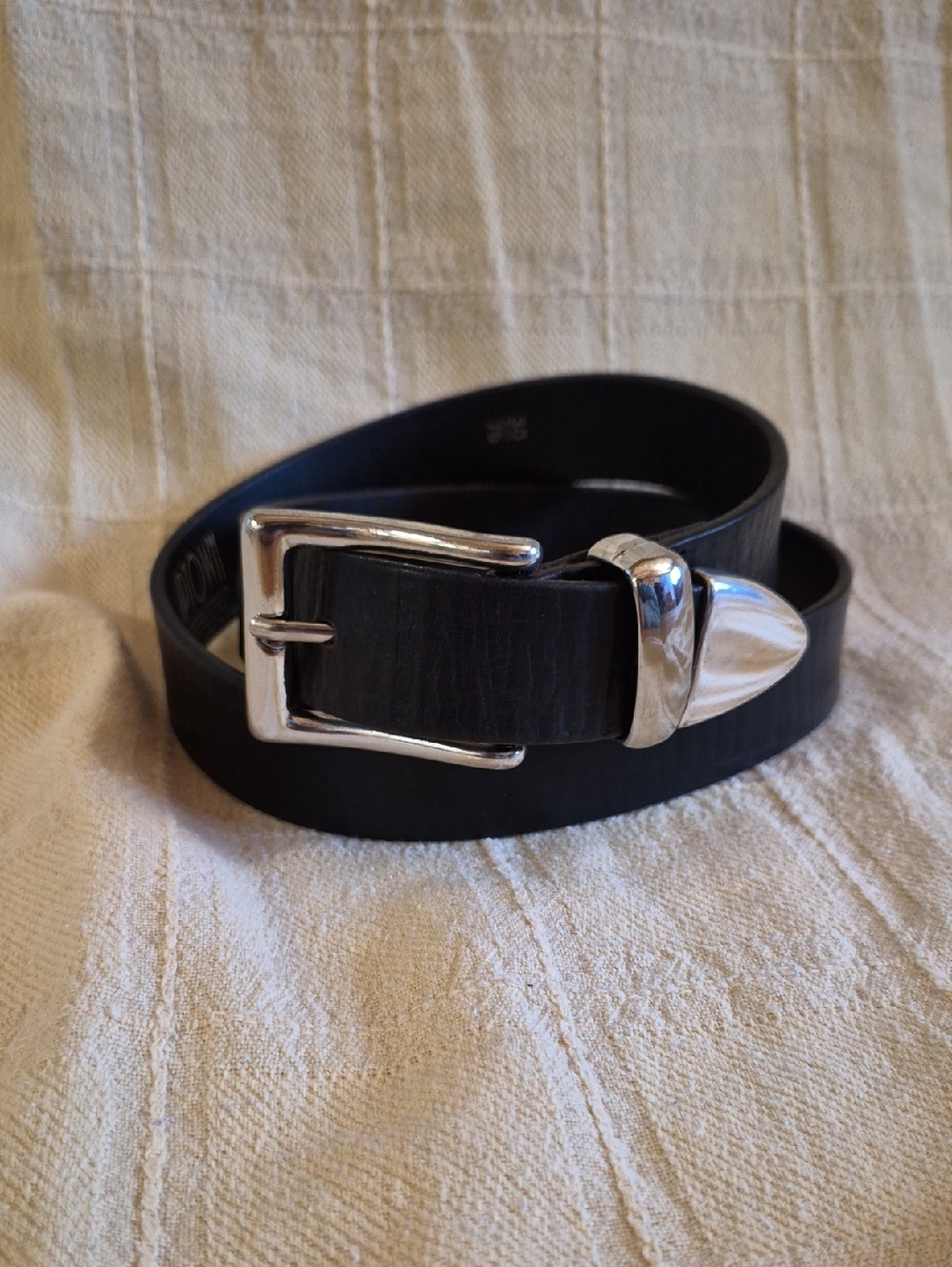 Black Leather Belt with Silver Buckle